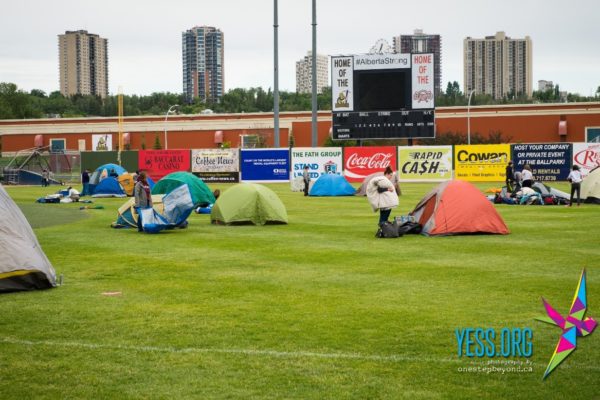 Tents pitched at Edmonton Ballpark for Homeless for a Night 2016